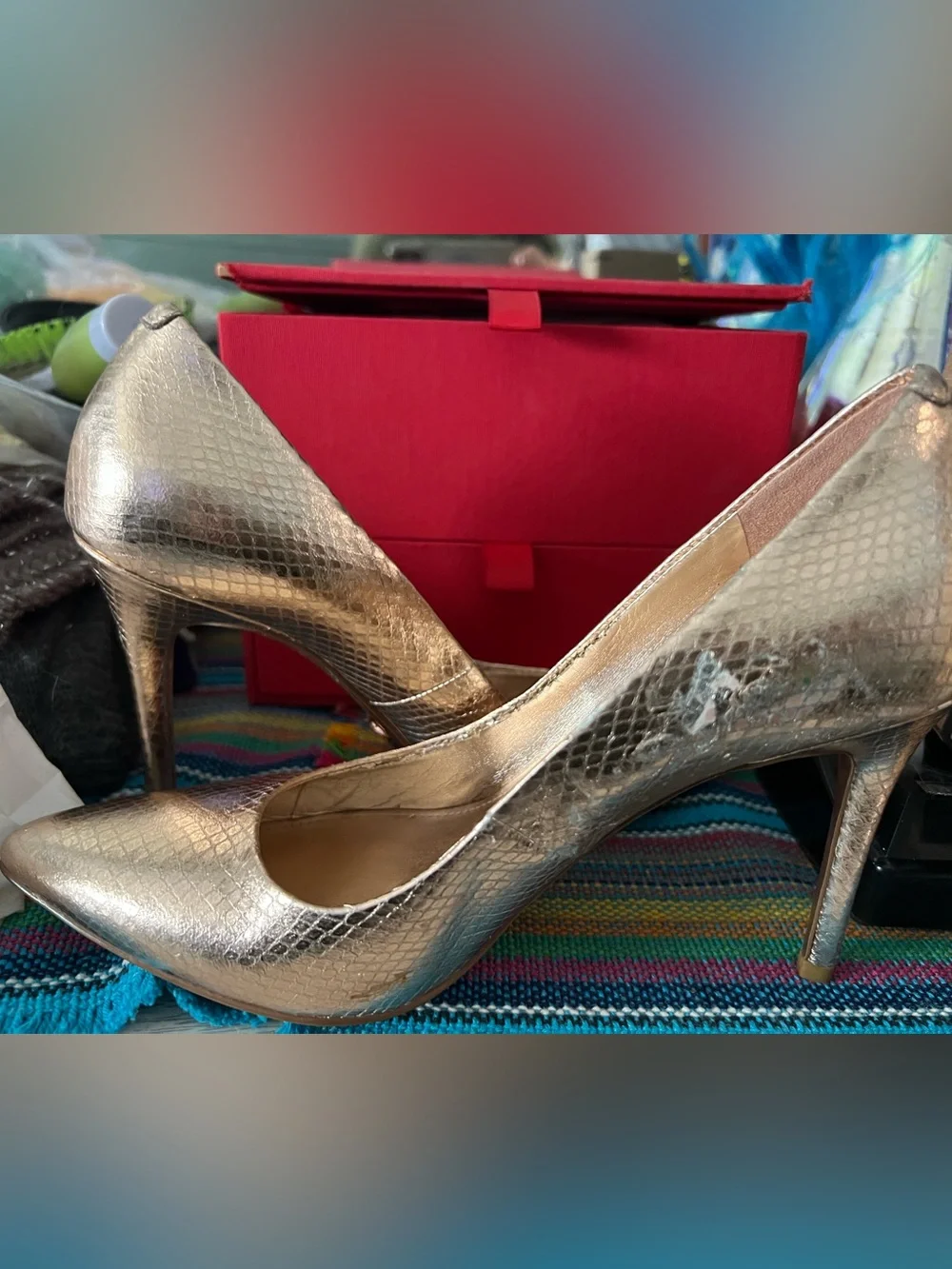 MICHAEL KORS Metallic ROSE GOLD Snake-Embossed Pointed Toe Heels SIZE 6 1/2 M